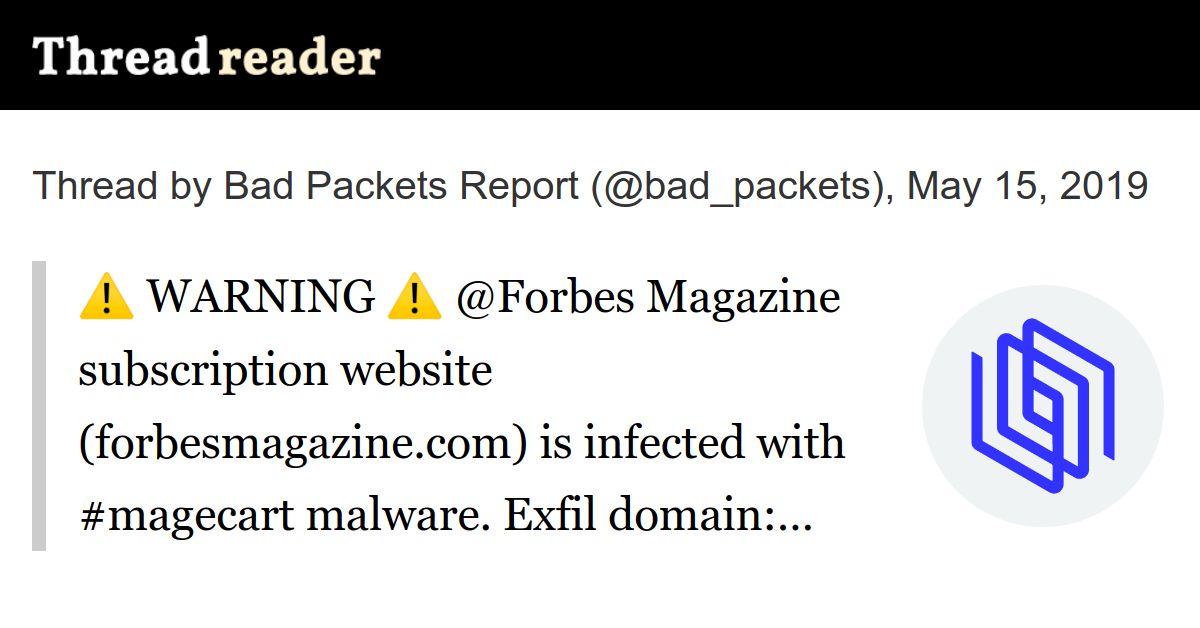 Thread By Bad Packets Warning Forbes Magazine Subscription