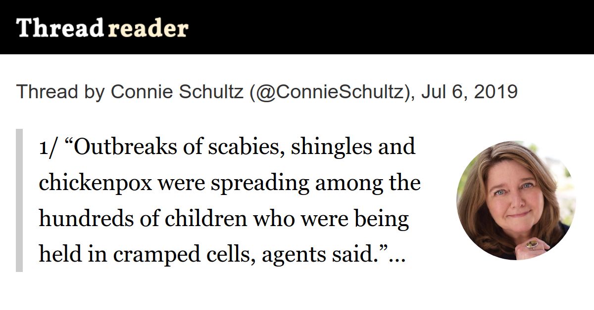 Thread by @ConnieSchultz: "1/ “Outbreaks of scabies ...