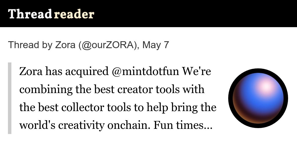 Zora acquires Mint.fun (1 minute read)